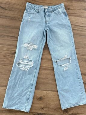 We The Free Free People Size 27 Distressed Wide Leg Jeans Light Wash 100% Cotton
